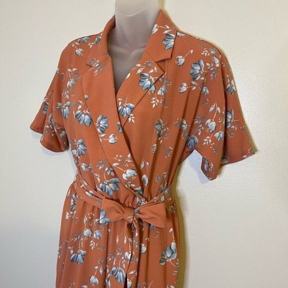 June & Hudson Orange Floral Print Collared Jumpsuit Size Small - Picture 4 of 6